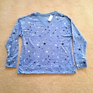 ❤️ Nautica Fleece Pajama Top Womens Medium Blue Stars Print | Top Only